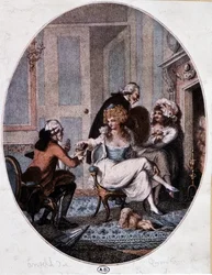 Aristocratico e curato in compagnia di prostitute - incisione inglese