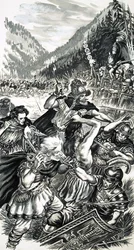 Arminio, il principe tedesco, combatte i romani