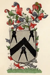 Stemma concesso alla Compagnia dei Falegnami di Londra, 6° Edoardo IV, 1466, da La Storia della Massoneria, volume II, pubblicato da Thomas C. Jack, Londra, 1883