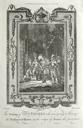 Arresto di Guy Fawkes per aver tentato di far saltare in aria le Camere del Parlamento nella Congiura delle Polveri, 5 novembre 1605