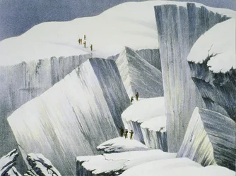 Salendo una scogliera, da A Narrative of an Ascent to the Summit of Mont Blanc di Charles Fellows, pubblicato nel 1827