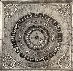 Orologio astronomico a Hampton Court Palace, da History of Hampton Court Palace in Tudor Times di Ernest Law, pubblicato a Londra nel 1885