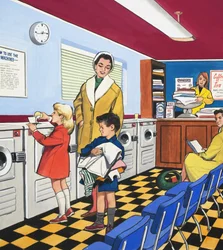 Alla lavanderia automatica (guazzo su carta)