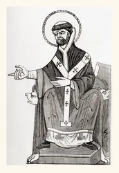 Agostino di Canterbury, monaco benedettino cattolico del VI secolo che divenne il primo arcivescovo di Canterbury, da Old England: A Pictorial Museum, pub. 1847