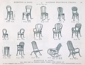 Sedie a legno curvato austriache dal catalogo di mobili Hampton and Sons, 1902