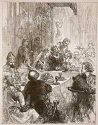Banchetto al matrimonio di Enrico ed Eleonora di Provenza, illustrazione da Cassells Illustrated History of England