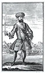 Barbanera il Pirata, da Una storia generale dei furti e degli omicidi dei pirati più noti di Captain Charles Johnson, pubblicato nel 1724