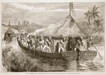 Marinai e Marines che Spingono la Spedizione Britannica sul Fiume Perak, illustrazione da Cassells Illustrated History of England