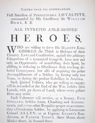 Poster di reclutamento britannico per il Primo Battaglione dei Lealisti della Pennsylvania, durante la Guerra d