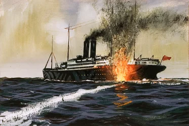 Nave britannica colpita da un siluro