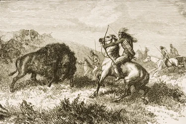 Caccia al bufalo nelle Grandi Pianure tra St. Louis e Denver, c.1870, da 