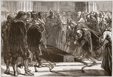 Sepoltura di Lutero nella Schloss-Kirche, Wittemberg, illustrazione da The History of Protestantism di James Aitken Wylie, pub. 1878