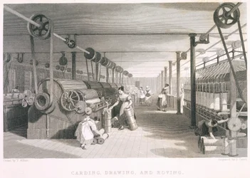 Cardatura, disegni e tessitura in corda (incisione)