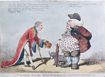 Caricatura che ridicolizza Napoleone al momento della proclamazione di Napoleone come imperatore il 18 maggio 1804, 9 luglio 1804