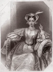 Caterina di Francia (Caterina, figlia di Carlo VI e Isabeau) (Enrico V) (La cronaca della storia di Enrico V) in - "Galleria delle donne di Shakespeare, collezione di quarantacinque ritratti seri dei primi artisti londinesi, arricchita di avvisi critici e 