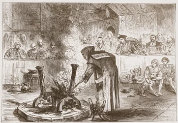 Carlo che vede il gioco delle maschere, illustrazione da La storia del protestantesimo di James Aitken Wylie, pub. 1878