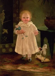Bambino con bambola e cavallo giocattolo, c.1840