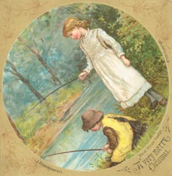 Bambini che pescano sulla riva del fiume