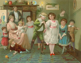 Bambini che giocano a mosca cieca a Natale