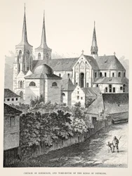 Chiesa di Roeskilde e Tomba dei Re di Danimarca, da A Memorial of the Marriage of Edward VII and Alexandra of Denmark, pub. 1864 (incisione su legno)
