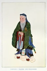 Confucio (551-479 a.C.): Insegnante e filosofo, frontespizio di "Miti e leggende della Cina", di Edward T.C. Werner, pubblicato da George G. Harrap  Co.