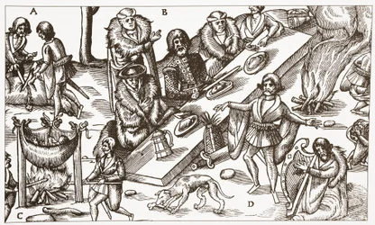 Illustrazione contemporanea di un capo gaelico irlandese che mangia un pasto