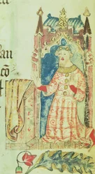 Cott Nero D VII f.7 Ritratto di Giovanni di Gaunt, Duca di Lancaster, dal Libro dei Benefattori dell