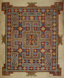 Cotton Nero D. IV, f.138v Pagina tappeto che introduce il Vangelo di San Luca, dai Vangeli di Lindisfarne, 710-21 (pergamena)