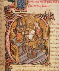 Edoardo III che concede al Principe Nero il principato di Aquitania
