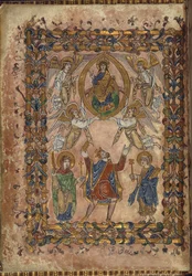 Cotton Vespasian A. VIII, f.2v Edgar offre una carta a Cristo, illustrazione da 