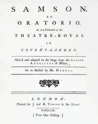 Copertina dello spartito per Samson, un oratorio di Handel, pubblicato nel 1759
