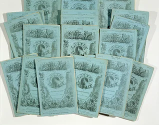Copertine delle pubblicazioni mensili di Little Dorrit di Charles Dickens, pubblicato c. 1856
