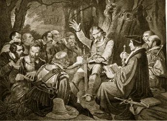 Cromwell prima della Battaglia di Dunbar, 1650, illustrazione da Hutchinsons Story of the British Nation