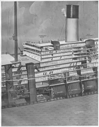 Sezione trasversale del Titanic che mostra come i passeggeri salgono sul ponte, da The Sphere, 11 maggio 1912