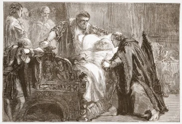 Morte di Federico il Saggio, Elettore di Sassonia, illustrazione da La storia del protestantesimo di James Aitken Wylie, pub. 1878
