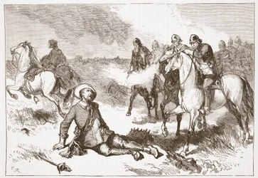 Morte di Gustavo Adolfo, illustrazione da The History of Protestantism di James Aitken Wylie, pub. 1878