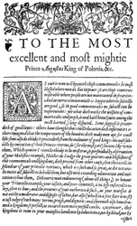 Dedica al re di Polonia Sigismondo II Augusto I in The Counsellor, la prima traduzione inglese di De optimo senatore di Wawrzyniec Grzymała Goślicki, 1598