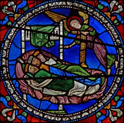 (dettaglio) tre Re Magi dormono con un angelo