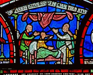 Dettaglio dalla Finestra dei Miracoli raffigurante la storia di Jordan Fitzeisulf