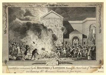 Devastazioni causate dai rivoltosi di Londra che incendiano la nuova prigione di Newgate e bruciano i mobili di Mr Akerman, 6 giugno 1780