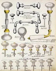 Maniglie delle porte, da un catalogo commerciale di beni domestici e accessori, c.1890-1910