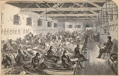 Dormitorio alla prigione di Coldbath Fields, illustrazione da The Criminal Prisons of London and Scenes from Prison Life di Henry Mayhew e John Binny, pub. 1862