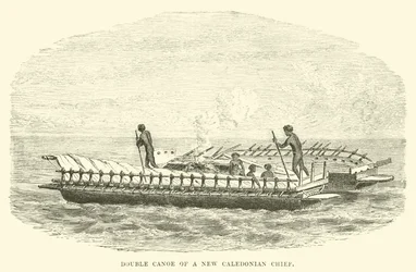 Doppia canoa di un capo della Nuova Caledonia