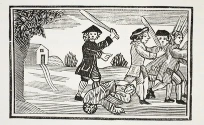 Il trucco del Dott. Faustus su venti studenti, illustrazione da Chap-books of the Eighteenth Century di John Ashton, pub. 1882