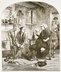 Dr Johnson legge il manoscritto del Vicario di Wakefield, illustrazione da Cassells Illustrated History of England