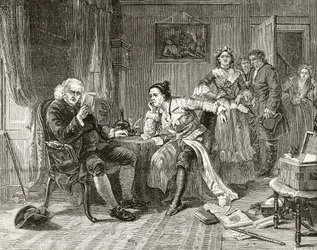 Dr Samuel Johnson che legge il manoscritto di 