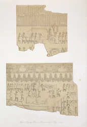 Disegno di toro, e foresta con cervi e maiali, Koujunjik, tavola 12 da Ninive e i suoi resti di Austen Henry Layard (1817-94) pubblicato 1849