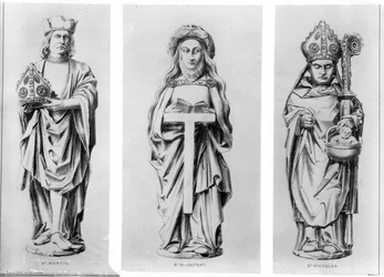 Disegni dei Santi Martino, Wilgefort e Nicola dalle loro statue nella Cappella di Enrico VII, Abbazia di Westminster