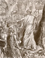 Druidi che incitano i Britanni a opporsi allo sbarco dei Romani, illustrazione da Cassells Illustrated History of England