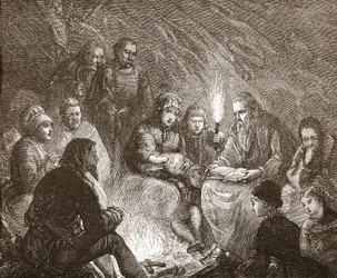 Protestanti olandesi in nascondiglio, illustrazione da La storia del protestantesimo di James Aitken Wylie, pub. 1878